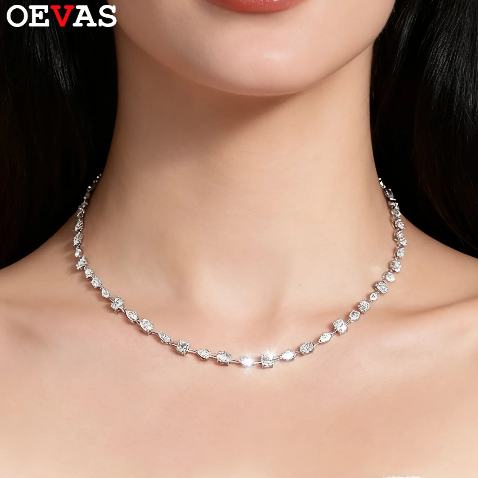 OEVAS 11.45cttw Full Moissanite Choker Necklace for Women S925 Silver Lab Diamond-losil