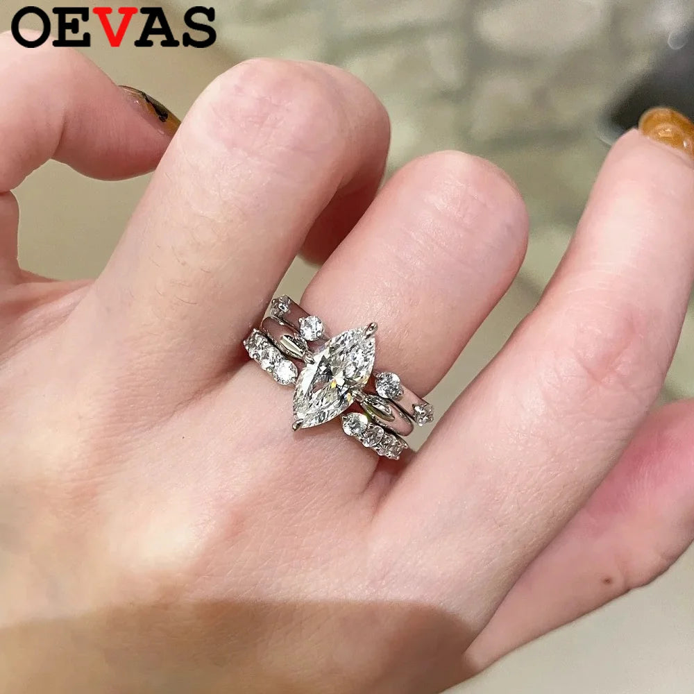 OEVAS 1-3CT Marquise Cut Full Moissanite Ring Set for Women Wedding Band-losil