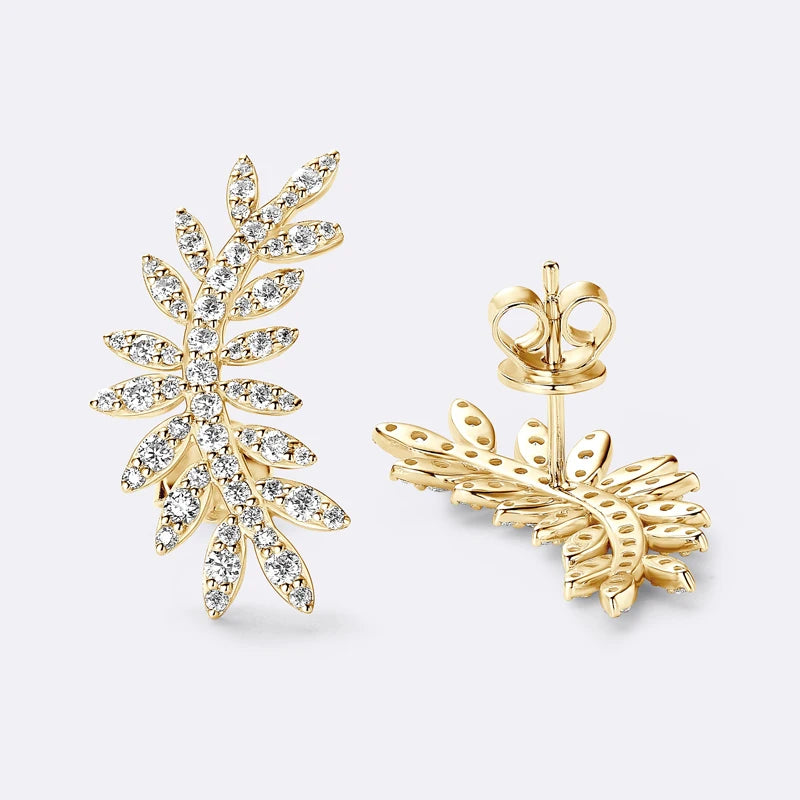 Leaf-Shaped Stud Earrings Climber 925 Sterling Silver D Color Moissanite Earrings for-losil