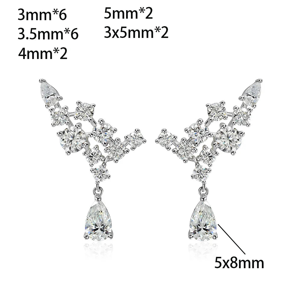 OEVAS Full Moissanite Water droplet Earring 100% 925 Silver Earrings For Women-losil
