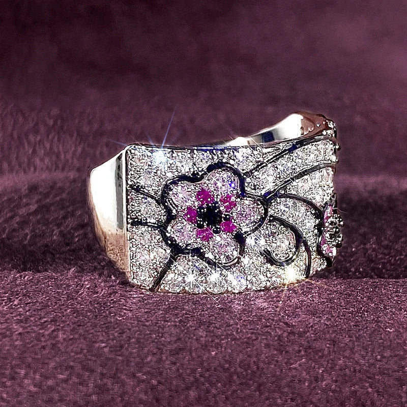 Huitan Shinning Flower Design Finger Ring Female Luxury Lady Aesthetic Fashion Jewelry-losil