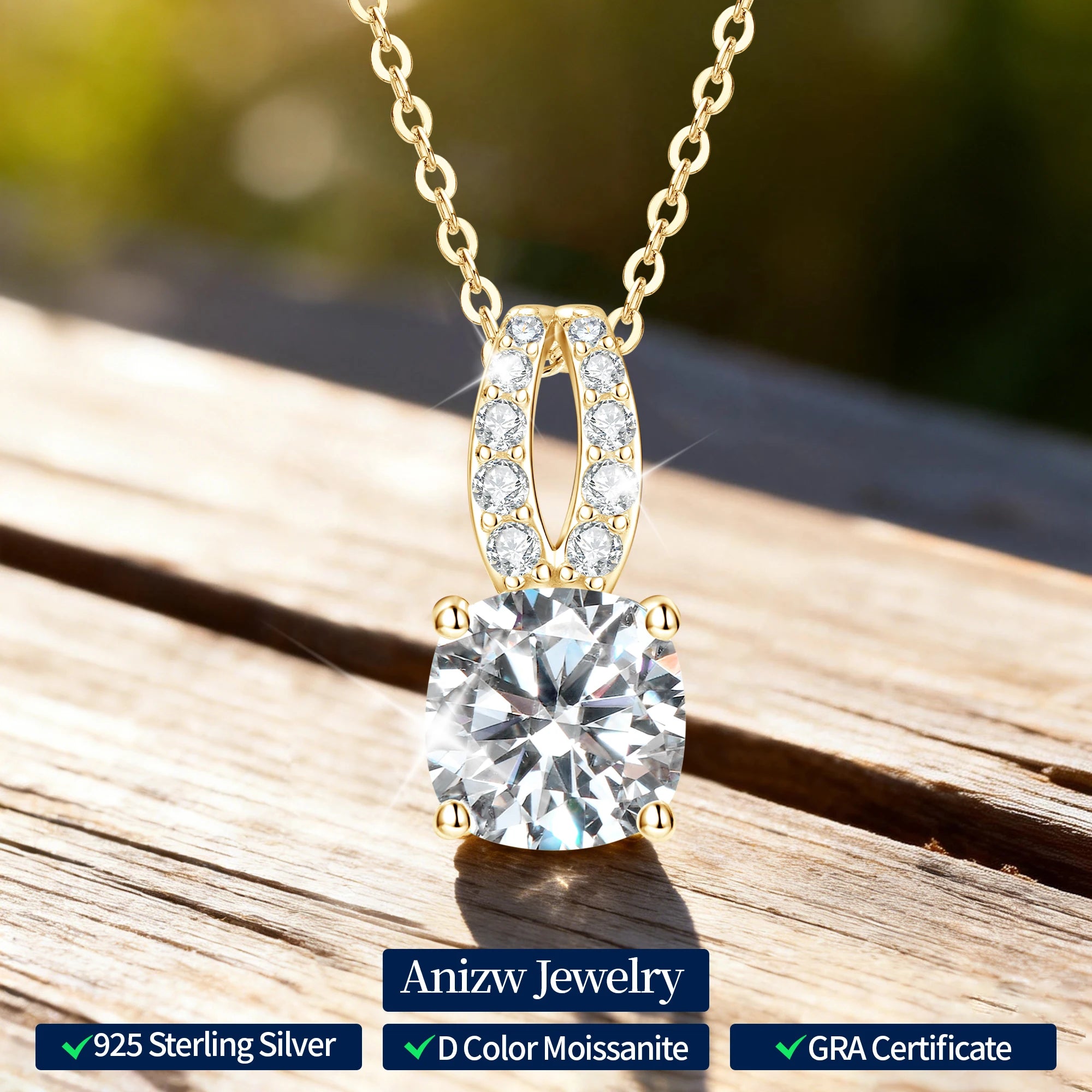 Anziw New 2.5CT D Moissanite Pendant Necklace for Women 8x8mm Cushion Cut-losil