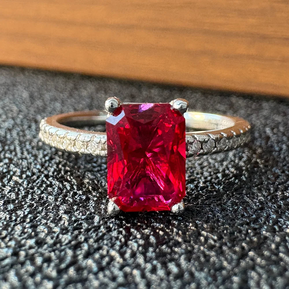 OEVAS 1CT Lab Grown Ruby/Yellow Sapphire/Emerald Ring S925 Sterling Silver with Moissanite-losil
