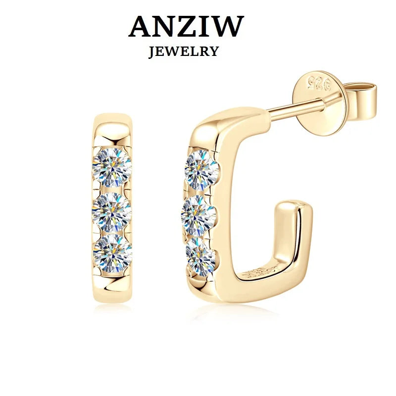 Anziw Versatile C shape Open Earrings Stud 925 Silver Piercing Earring 0.1ct-losil