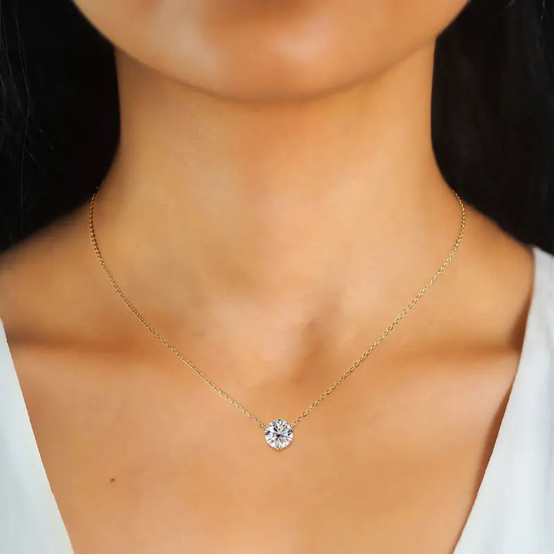 Anziw 925 Silver 1CT 1.5CT 2.0CT D Moissanite Pendant Necklace for Women-losil