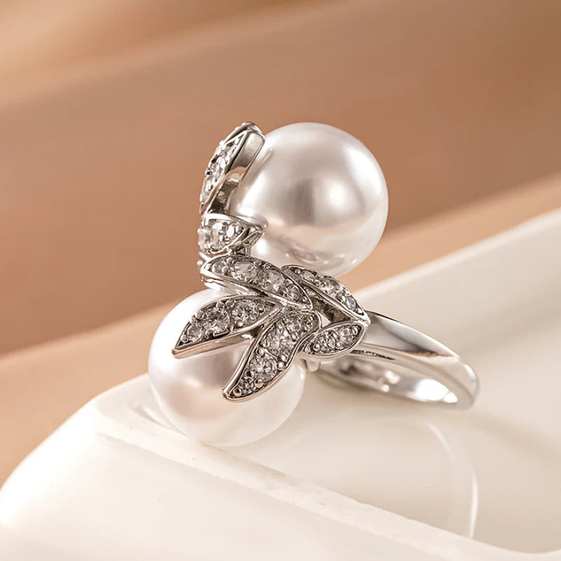 Huitan Attractive Ring with Imitation Pearl Exquisite Trendy Finger Accessories for Women-losil