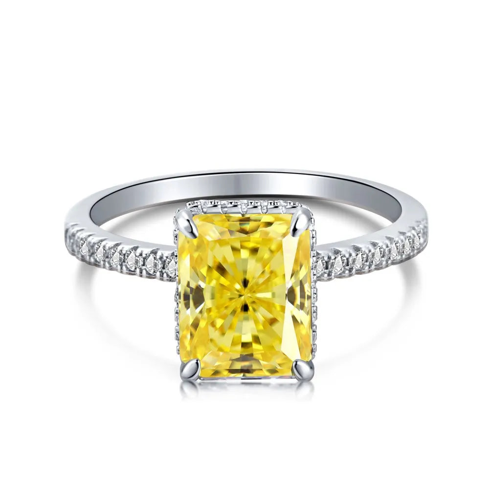 OEVAS 8*10mm Yellow Pink High Carbon Diamond Rings 100% 925 Sterling Silver-losil