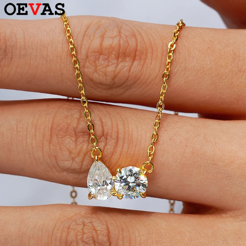 OEVAS 2CT Pear Cut Moissanite 2-stone Pendant Necklace For Women 100% S925-losil