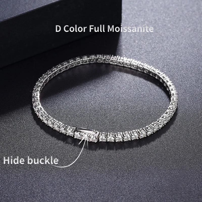 OEVAS 2/2.5/3/4/5mm Full Moissanite Bracelet for Women 100% 925 Sterling Silver Party-losil
