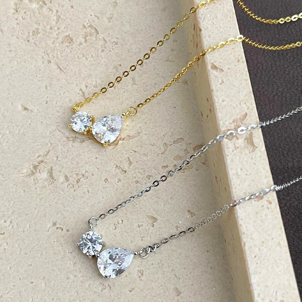OEVAS 2CT Pear Cut Moissanite 2-stone Pendant Necklace For Women 100% S925-losil