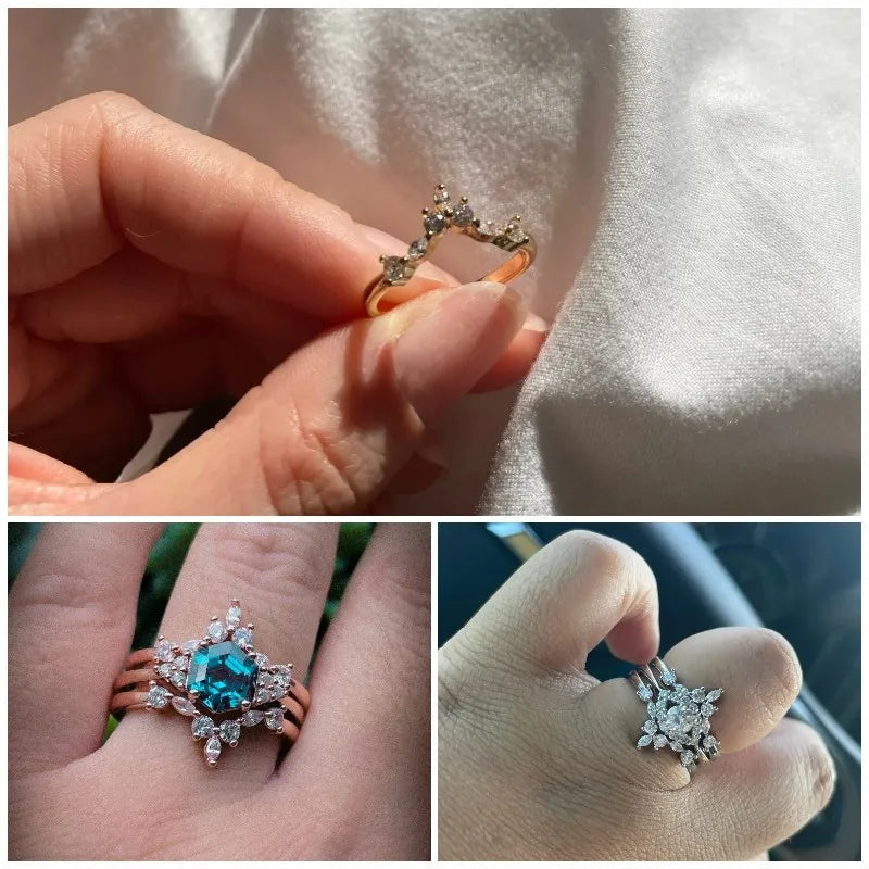 Huitan New Arrival Bridal Rings for Wedding Ceremony Party Fancy V Design-losil