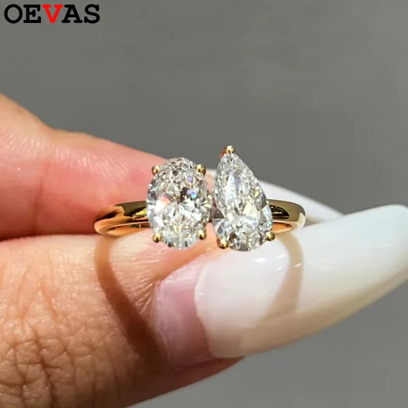 OEVAS 2 Stones Pear/Oval Cut 2ct Moissanite Rings S925 Silver Toi et-losil