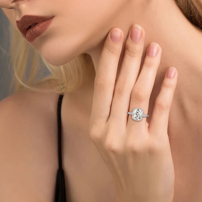 Anziw Original 4.0 Carat Cushion Cut Moissanite Wedding Ring 925 Sterling Sliver-losil