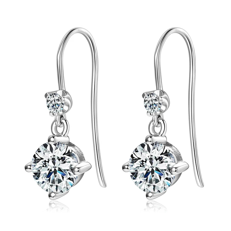 Anziw Hook Earrings Real 925 Silver 6.5mm 1ct Round Moissanite Drop Dangle-losil