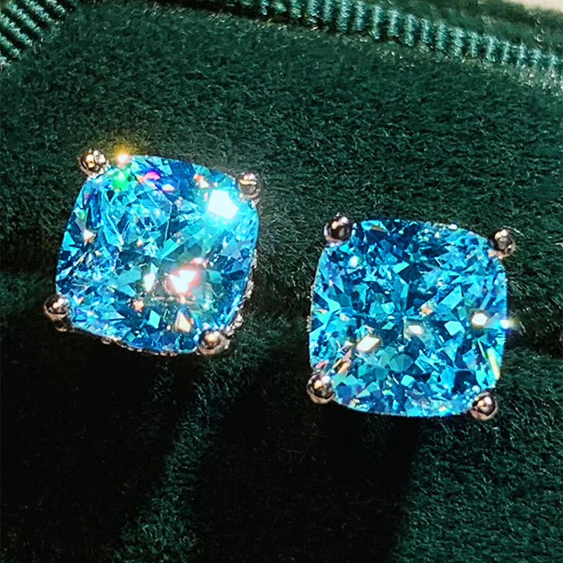 Huitan Cushion White/Pink/Yellow/Blue Cubic Zirconia Stud Earrings for Women Simple Elegant Female-losil