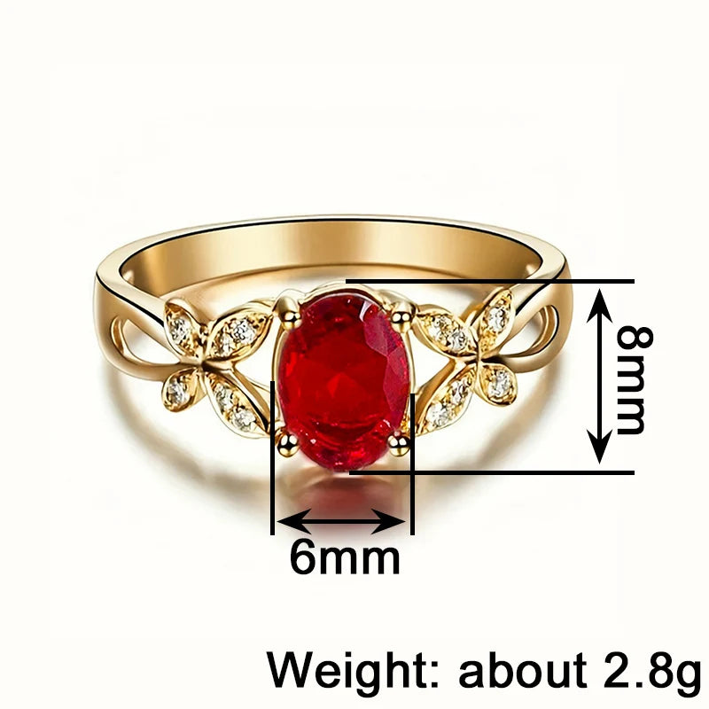 Huitan Bright Red Cubic Zirconia Butterfly Rings for Women Gold Color Luxury-losil