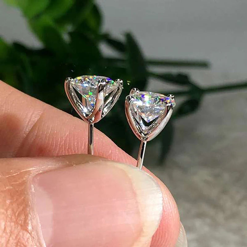 Anziw 100% 925 Sterling Silver Gold Stud Earrings 6.5mm D Color Moissanite-losil