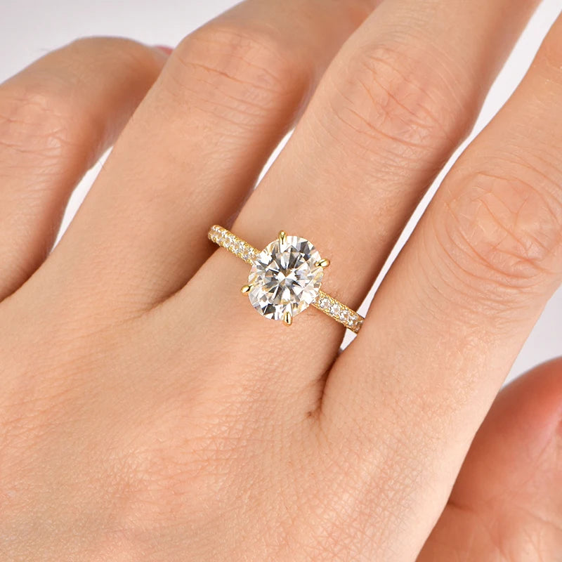 Anziw Real 3.0CT D Oval Moissanite Promise Ring for Women 925 Sliver-losil