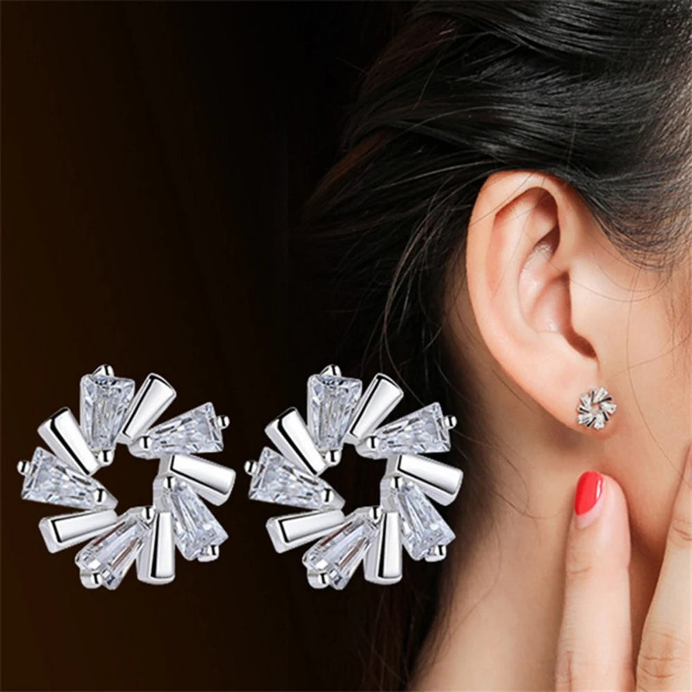 Huitan Fashion Women Earrings Ear Piercing Silver Color Bridal Wedding Earrings for-losil