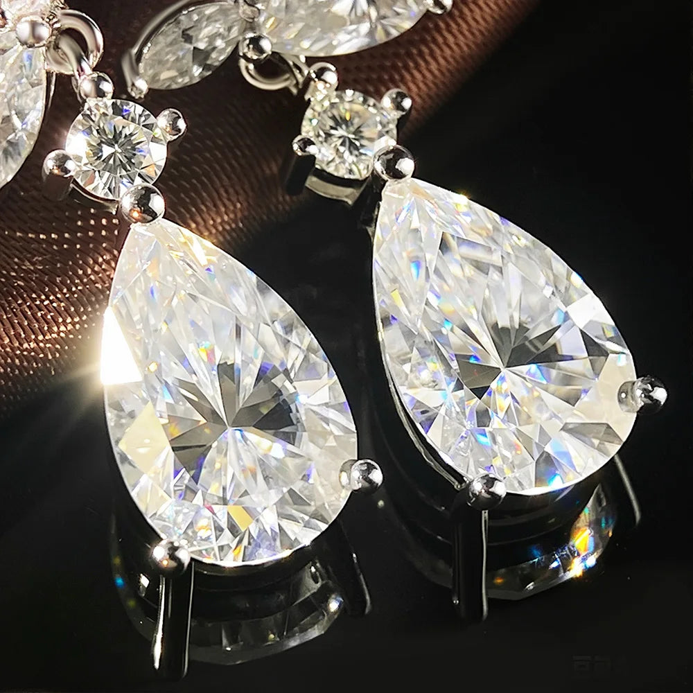 OEVAS 8.8cttw Pear Cut Full Moissanite Earrings for Women 100% S925 Silver-losil