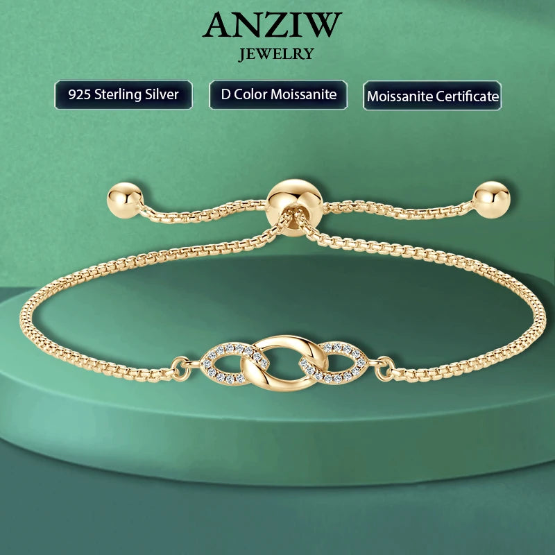 2024 Trendy Stretch Adjustable Moissanite Bracelet Real 925 Silver Plated Gold Bracelet-losil