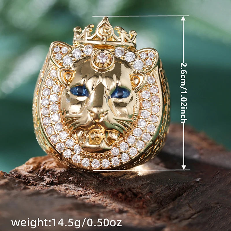 Huitan Luxury Lion King Crown Ring for Women Chic Brilliant Gorgeous Stylish-losil