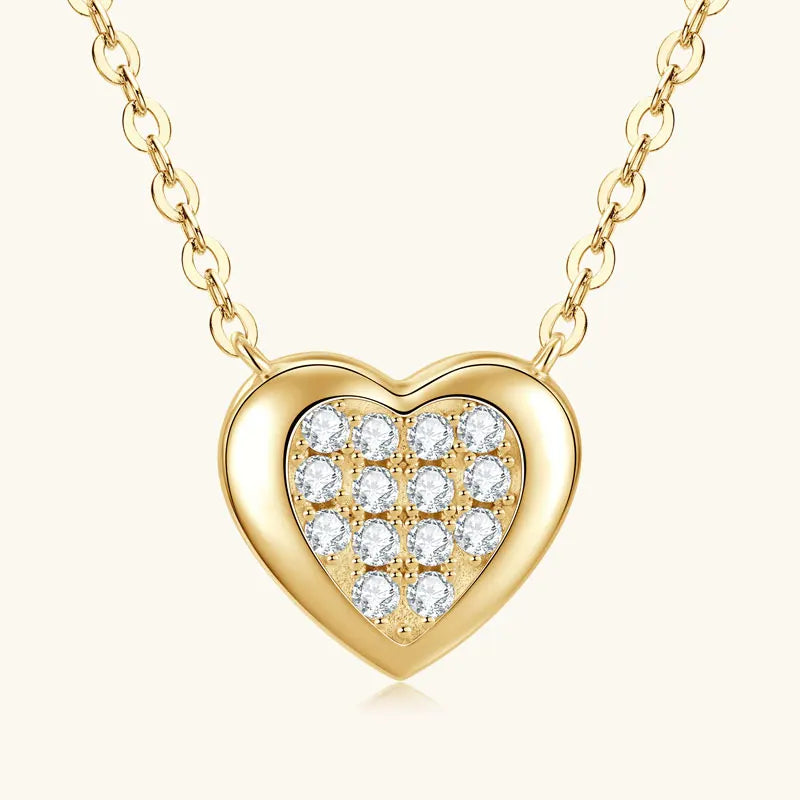 Anziw Love Heart Full Moissanite Solitaire Pendant Necklace for Women 925 Silver-losil