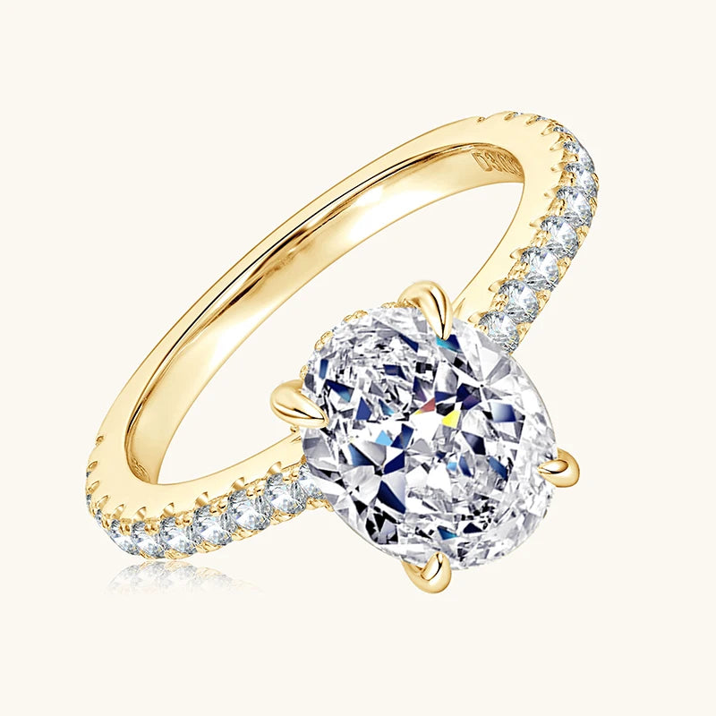 Anziw Real 3.0CT D Oval Moissanite Promise Ring for Women 925 Sliver-losil