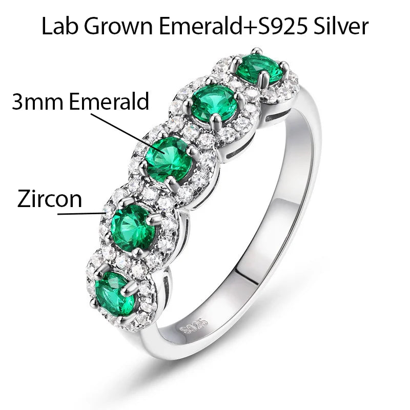 OEVAS Lab Grown Emerald Ring 100% S925 Sterling Silver inlay Zircon For-losil