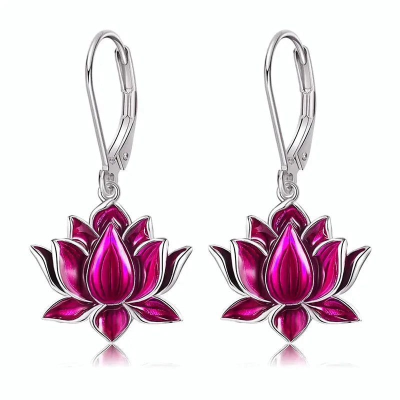 Huitan Chic Blue Lotus Pendant Earrings for Women Fashion Personality Accessories for-losil