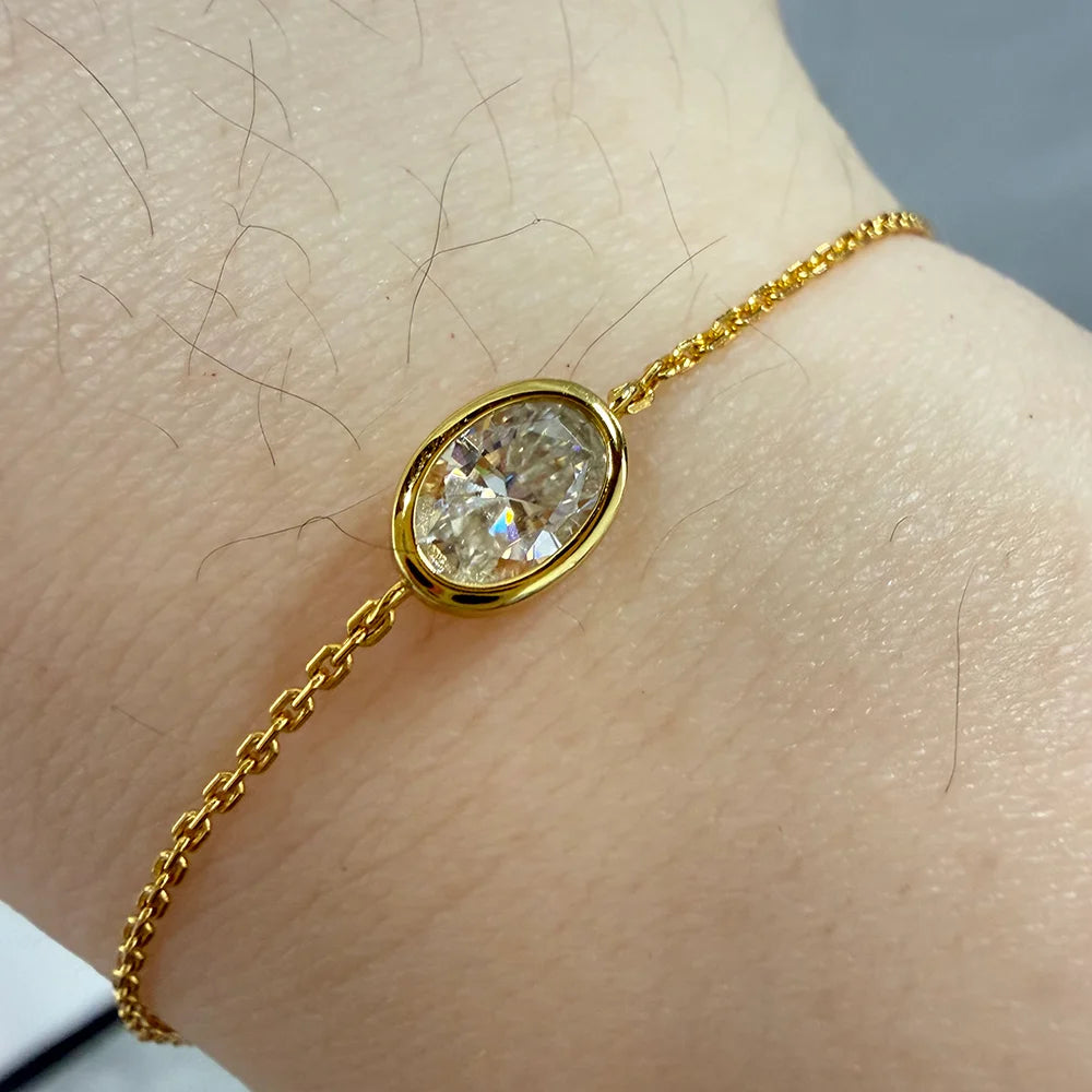 OEVAS 1CT Solitaire Diamond Oval/Water Drop Moissanite Bracelet for Women Men Minimalist-losil