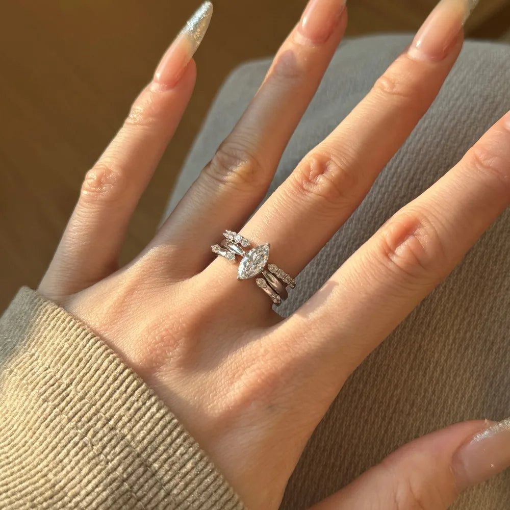 OEVAS 1-3CT Marquise Cut Full Moissanite Ring Set for Women Wedding Band-losil