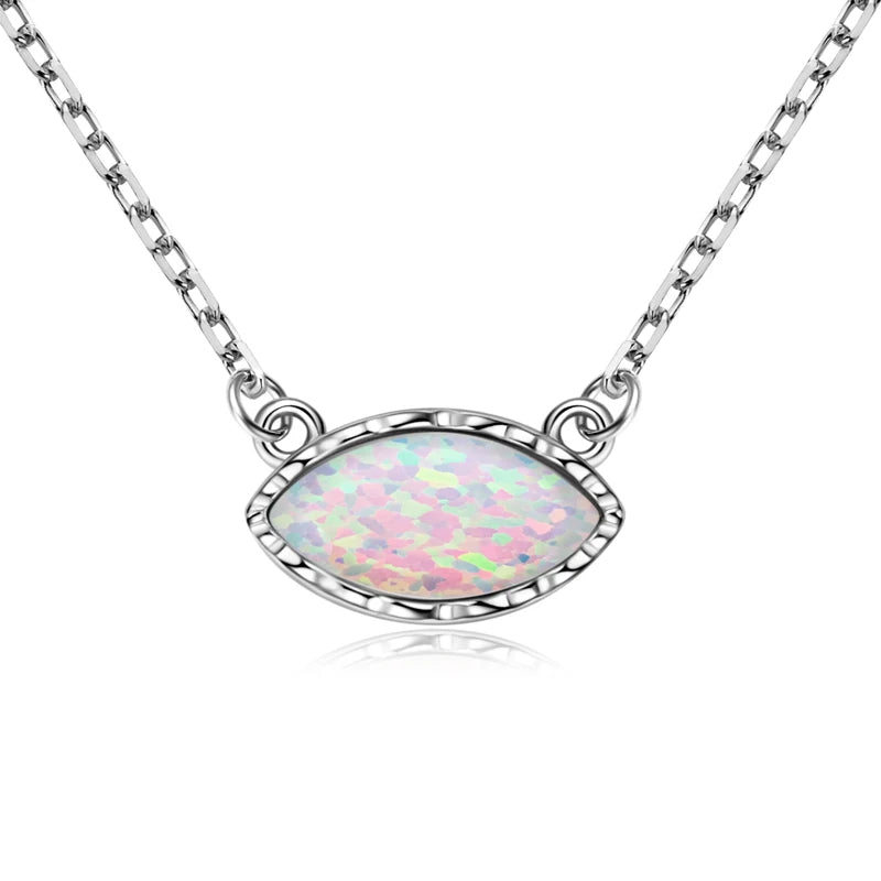 Luxury Artificial White Opal Pendant Necklace for Women 925 Silver Oval Pear-losil