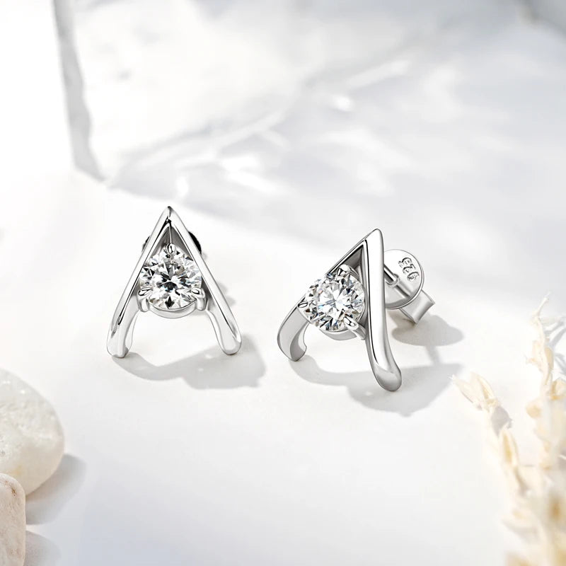 Original 925 Silver 5mm 0.5ct Round D Moissanite Triangle Stud Earrings for-losil