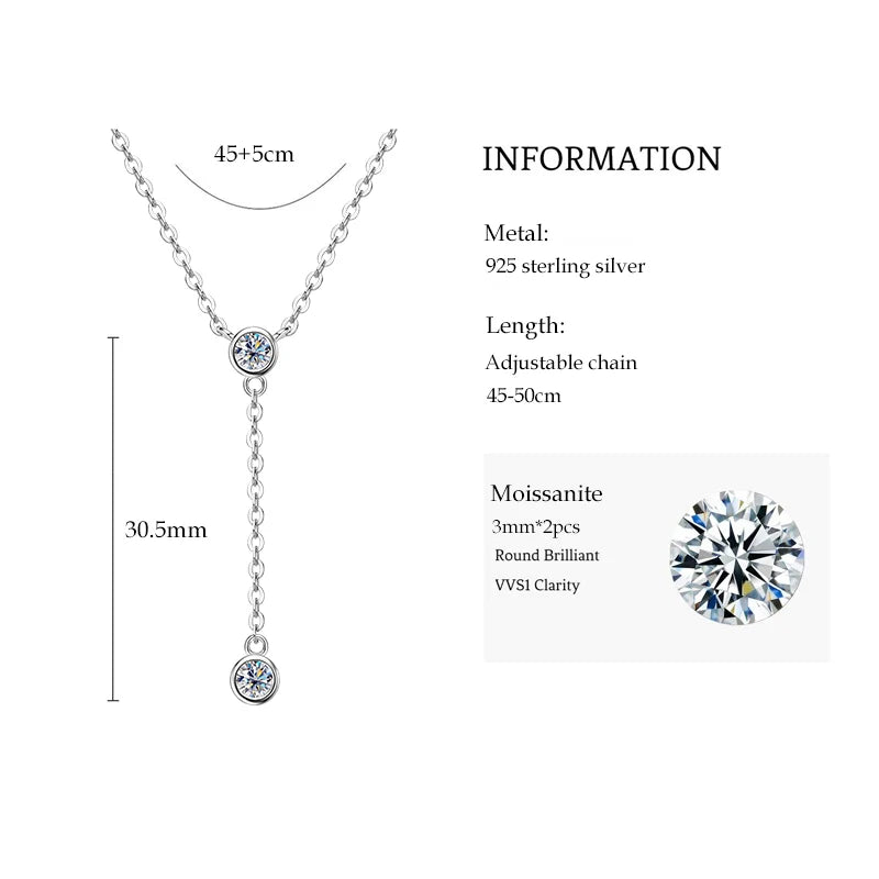 Anziw D1.30CT D Moissanite Pendant Y Shaped Necklace for Women 925 Sterling-losil