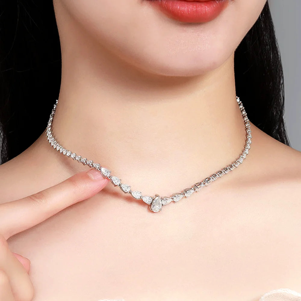 OEVAS Waterdrop Full Moissanite Tennis Necklace for Women S925 Silver Pear Cut-losil