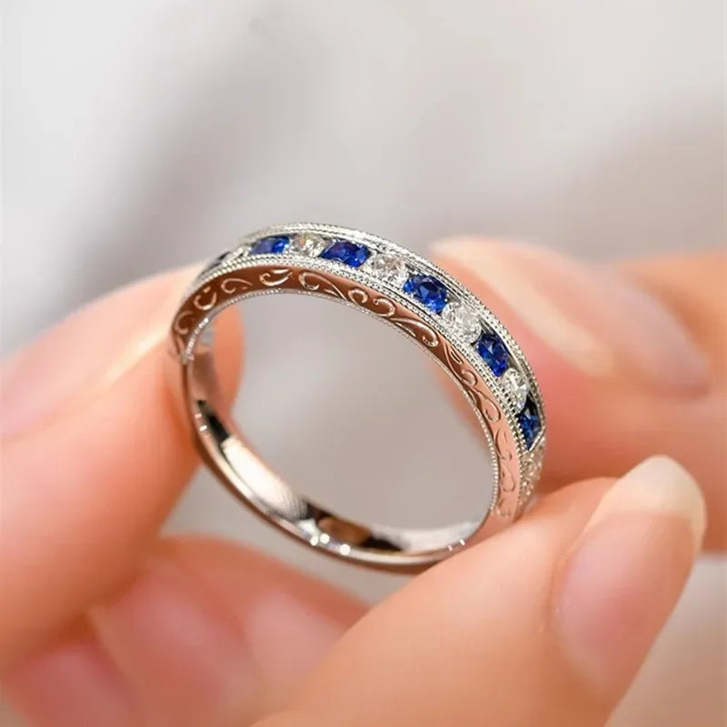 Huitan Shiny Blue/White Cubic Zirconia Rings for Women Novel Creative Attractive Female-losil