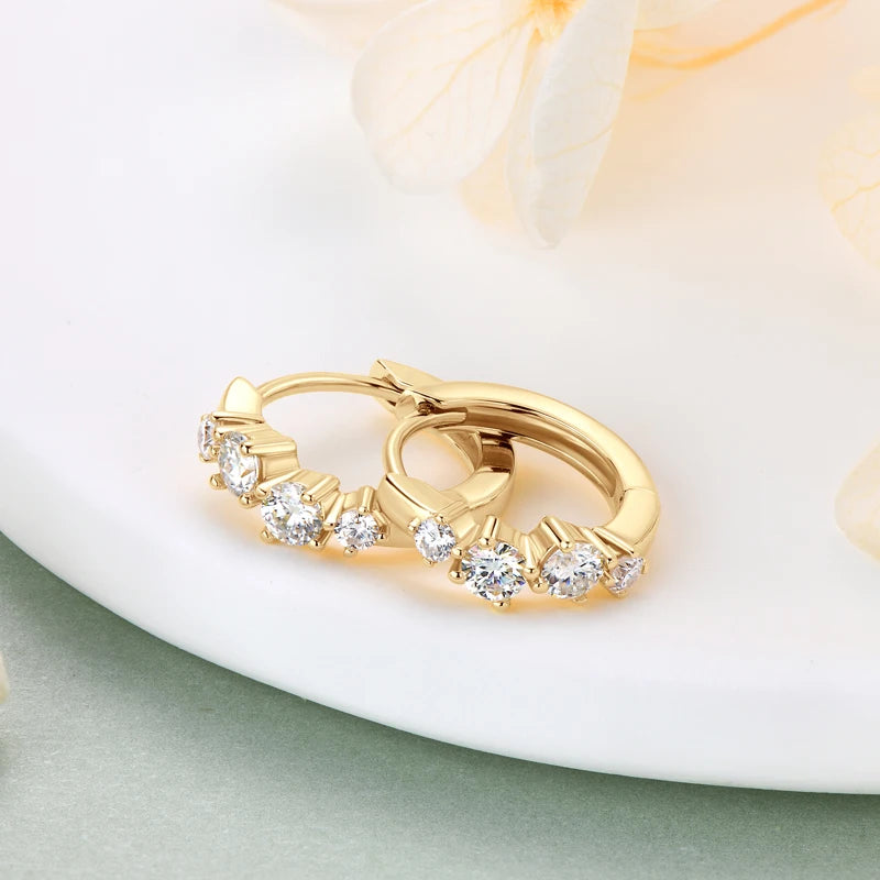 Anziw 925 Sterling Silver 4 Stones Moissanite Irregular Hoops Huggie Earrings for-losil