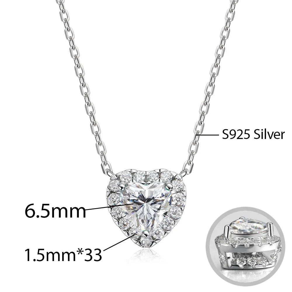 OEVAS 1-4CT Heart Full Moissanite Pendant Necklace For Women S925 Sterling Silver-losil