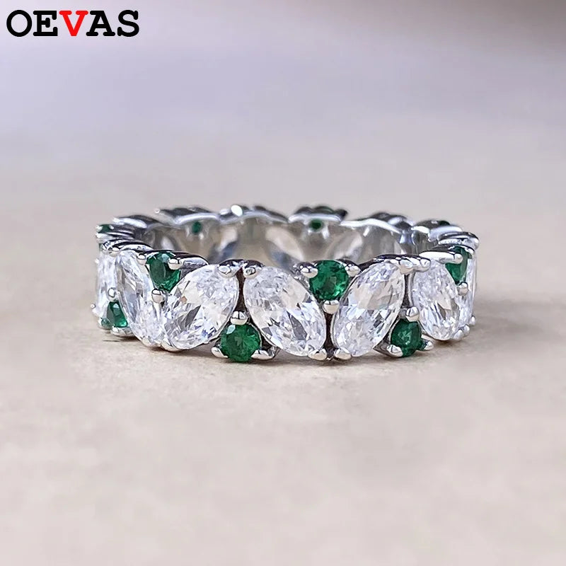 OEVAS Oval Sparkling White Green High Carbon Diamond Rings 100% 925 Sterling-losil