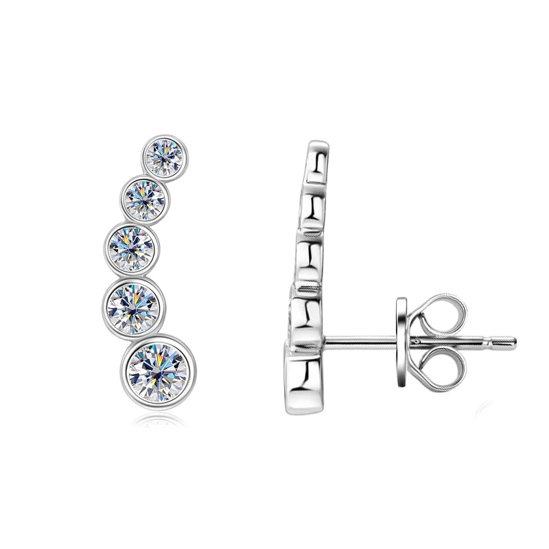Anziw 4.5mm&4mm&3mm All Moissanite Earrings Climber for Women Men 925 Silver Stud-losil