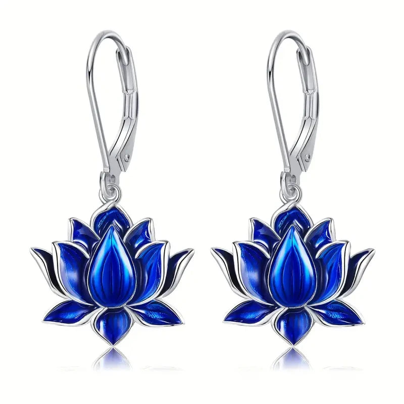 Huitan Chic Blue Lotus Pendant Earrings for Women Fashion Personality Accessories for-losil