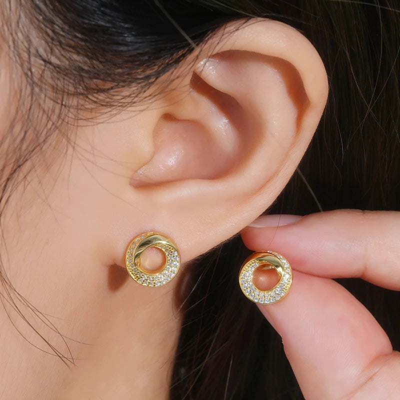 Anziw Doughnut Circle D Color Moissanite Stud Earrings for Women Men Real-losil