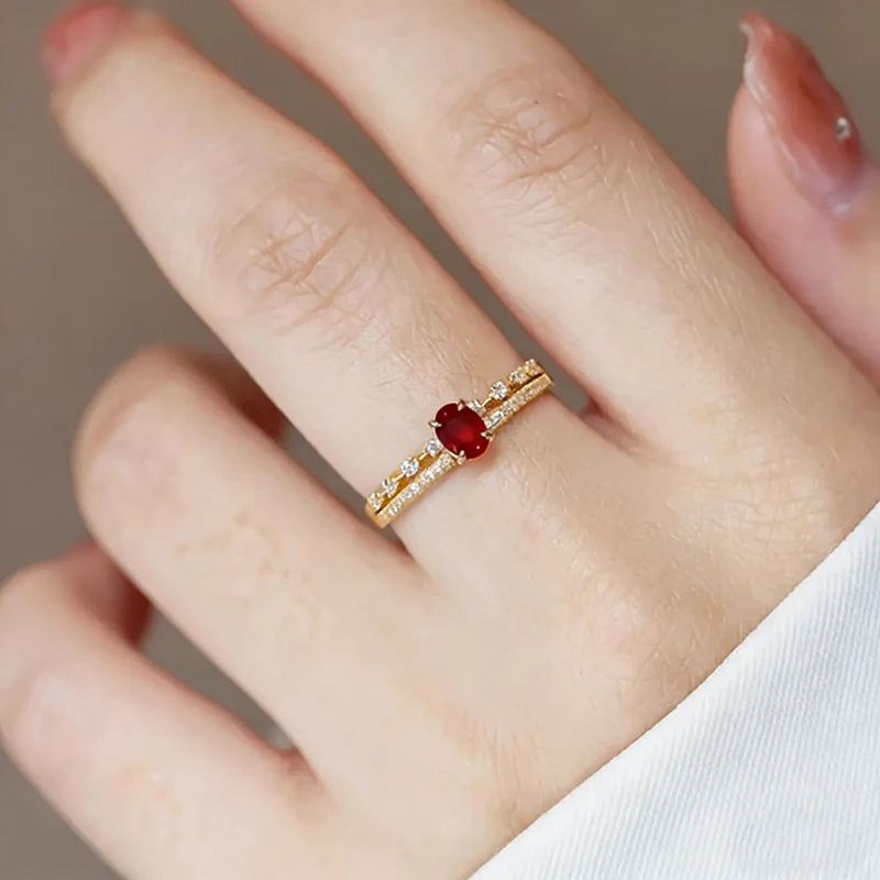 Huitan Creative Ring for Engagement Attractive Red Cubic Zirconia Women Finger Accessories-losil
