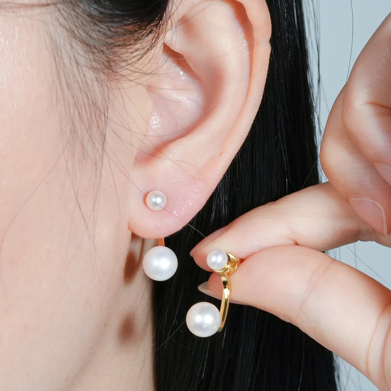 Anziw Natural Freshwater Pearl Stud Earrings for Women Real 925 Silver Elegant-losil