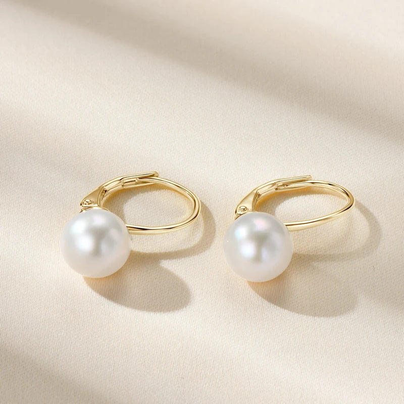Anziw 100% 925 Sterling Silver Freshwater Pearl Drop Hook Hoop Earrings for-losil