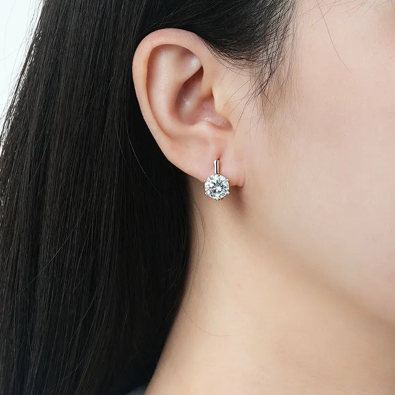 Anziw S925 8MM 2CT D Round Moissanite Solitaire Huggies Earrings Real 925-losil