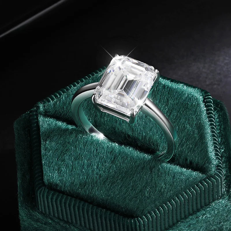 OEVAS Real D Color 4 Carat Emerald Cut 8*10mm Moissanite Wedding Rings-losil