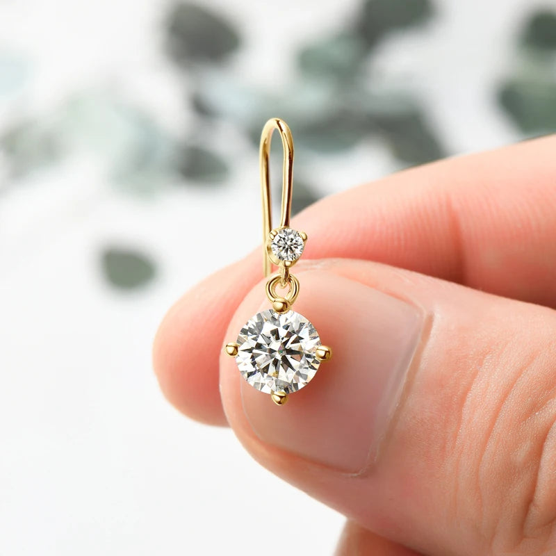 Anziw Hook Earrings Real 925 Silver 6.5mm 1ct Round Moissanite Drop Dangle-losil