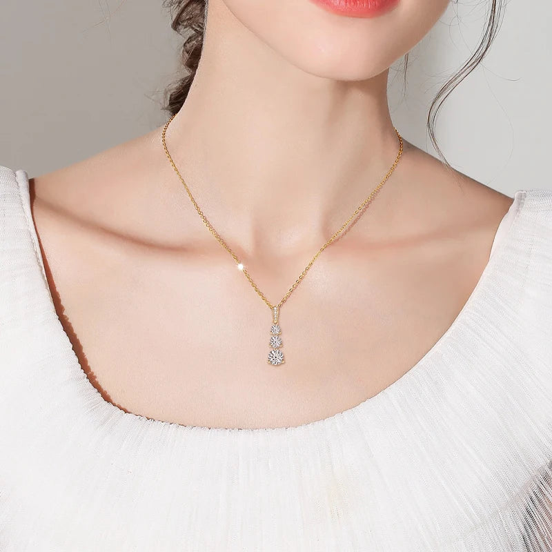 4mm&3.5mm&3mm 0.60cttw. 3 Stones D Color Moissanite Pendant Necklaces 925 Silver for-losil